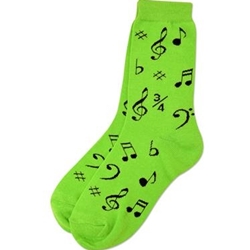Socks, Neon Green w/Music Symbols